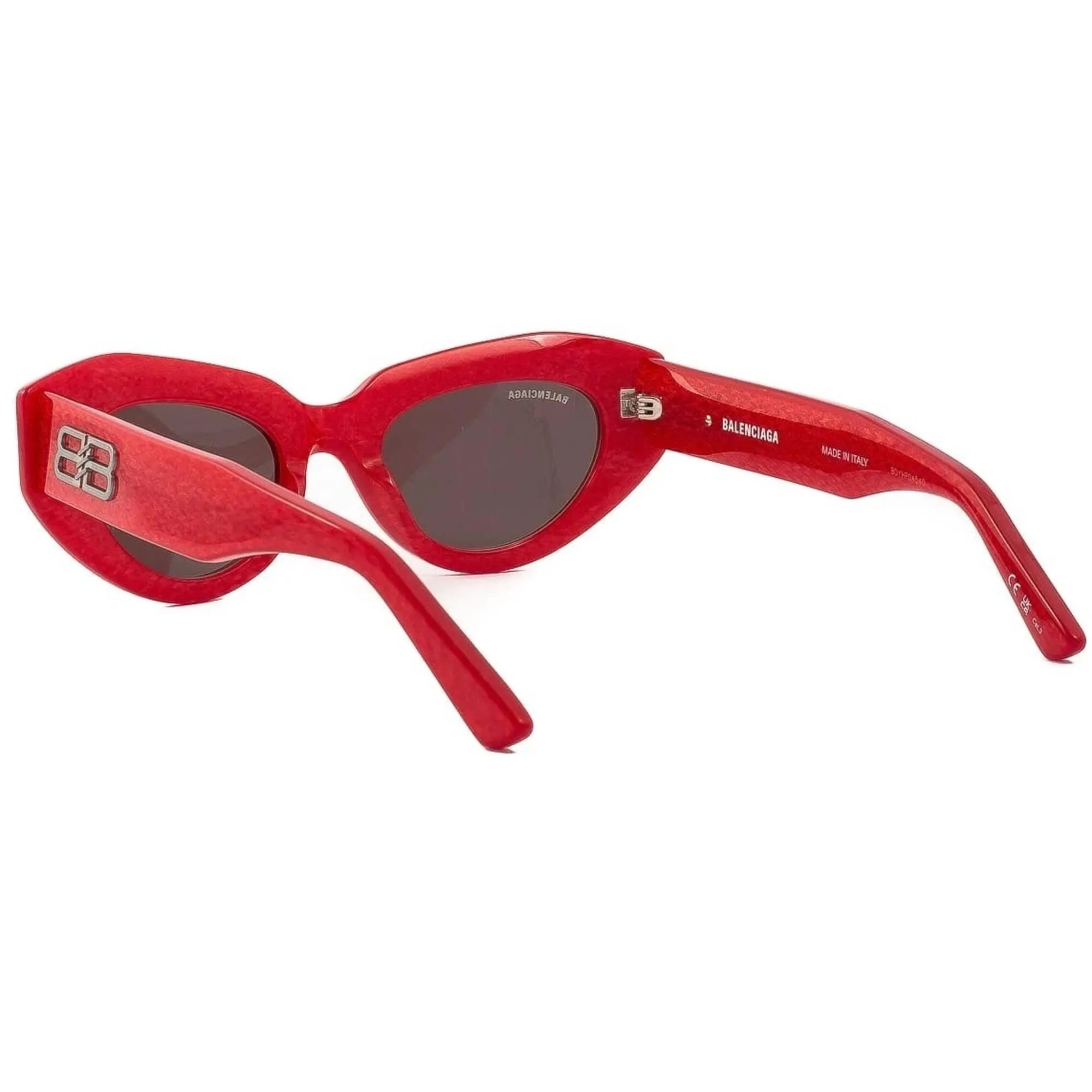Balenciaga Women's Sunglasses - Red Acetate Cat Eye Frame Grey Lens | BB0236S 003