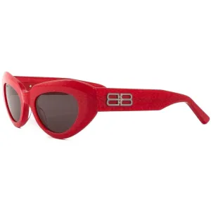 Balenciaga Women's Sunglasses - Red Acetate Cat Eye Frame Grey Lens | BB0236S 003