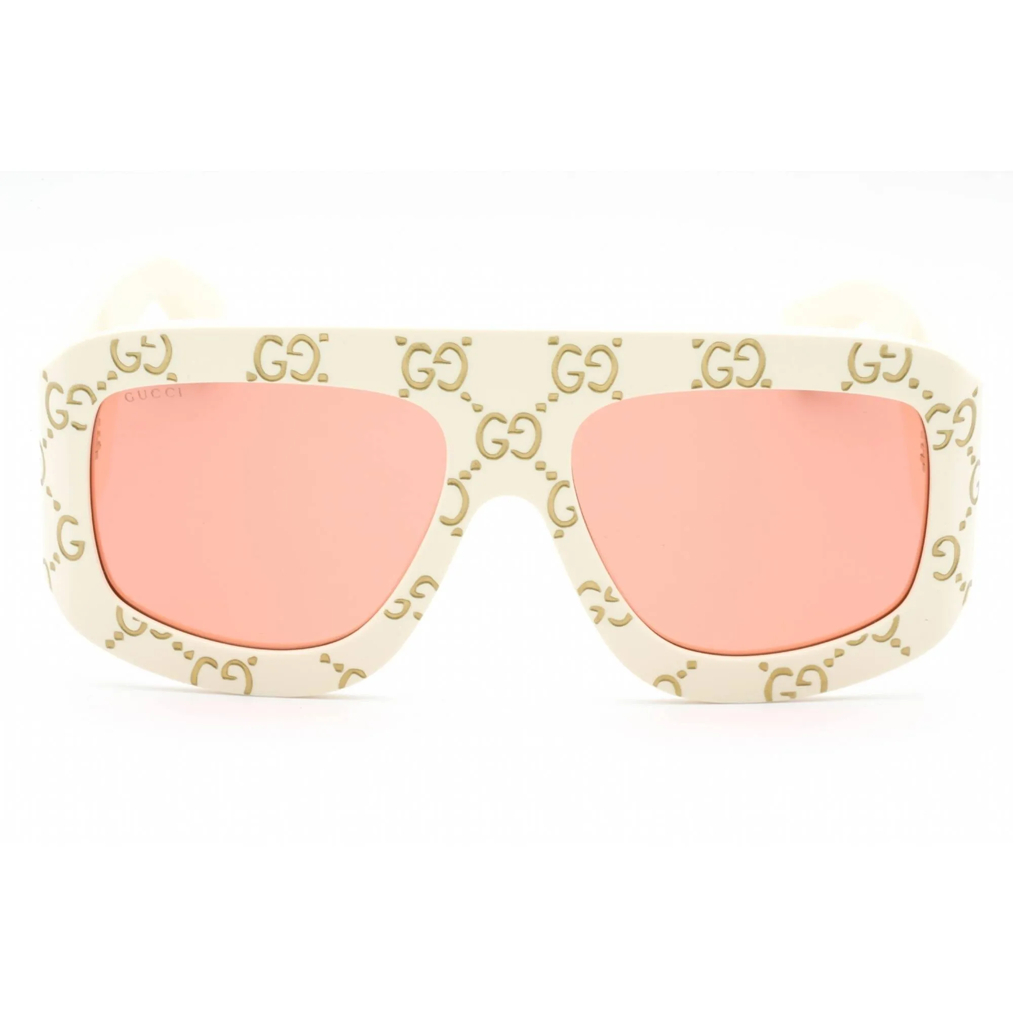 Gucci Men's Sunglasses - Ivory Plastic Shield Shape Frame Orange Lens | GG0983S 001