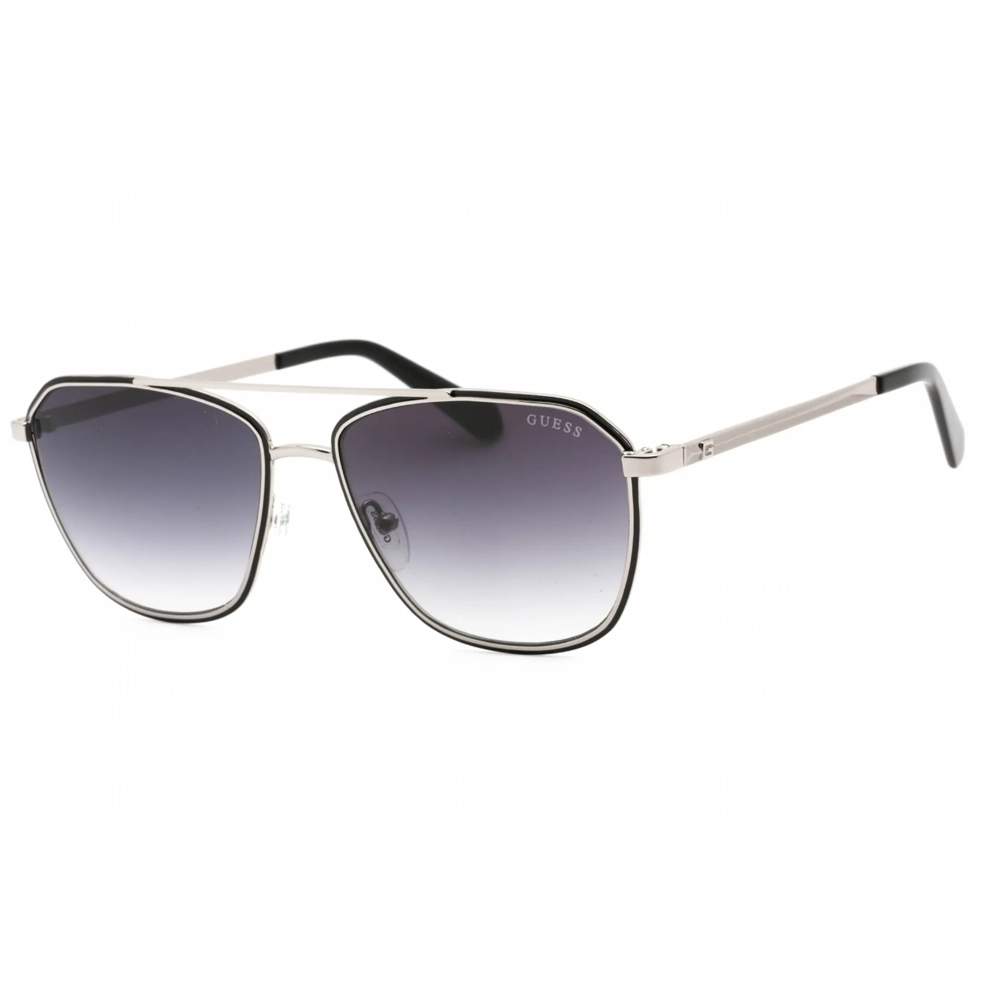 Guess Men's Sunglasses - Black Silver Aviator Full Rim Frame Smoke Lens | GU00046 05B