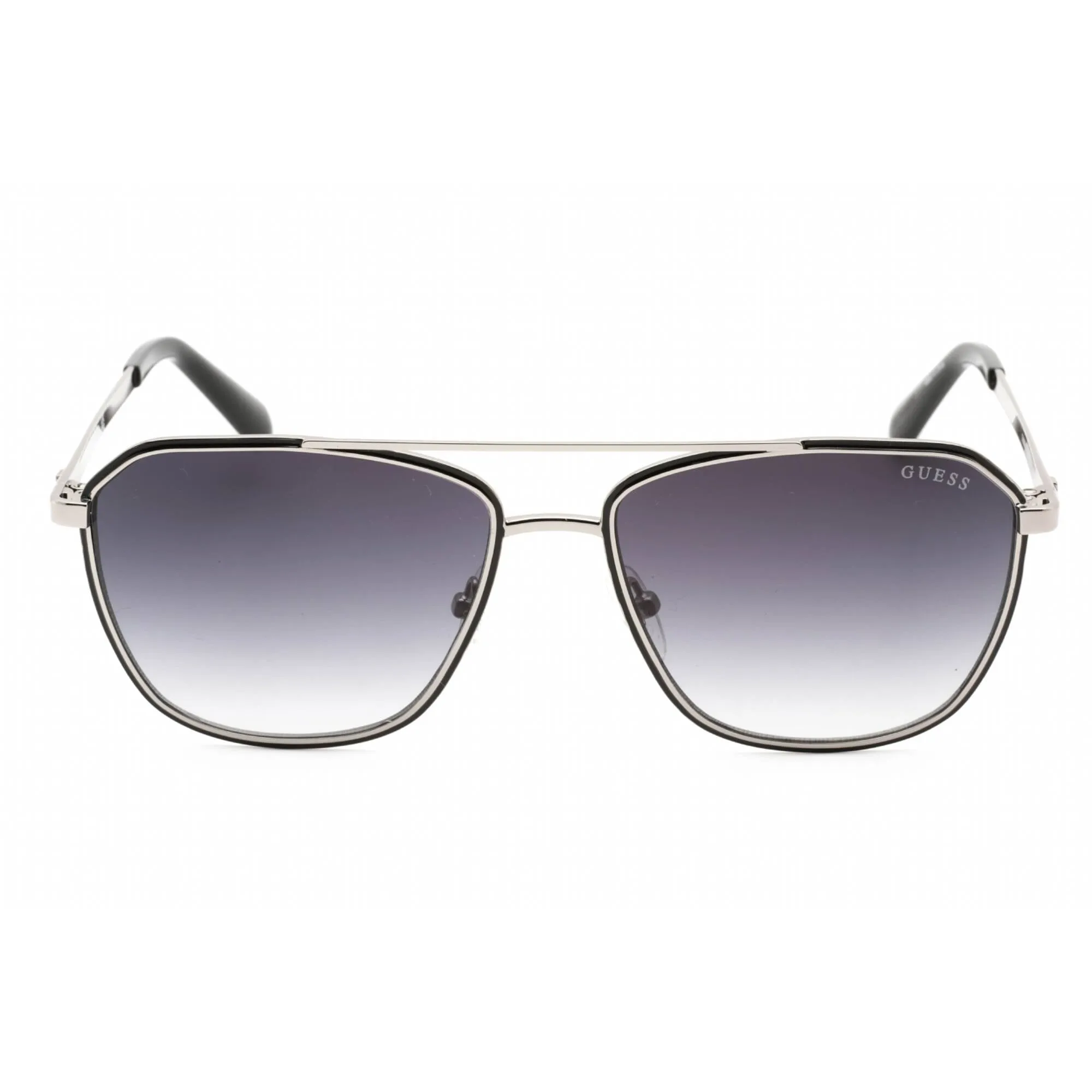 Guess Men's Sunglasses - Black Silver Aviator Full Rim Frame Smoke Lens | GU00046 05B
