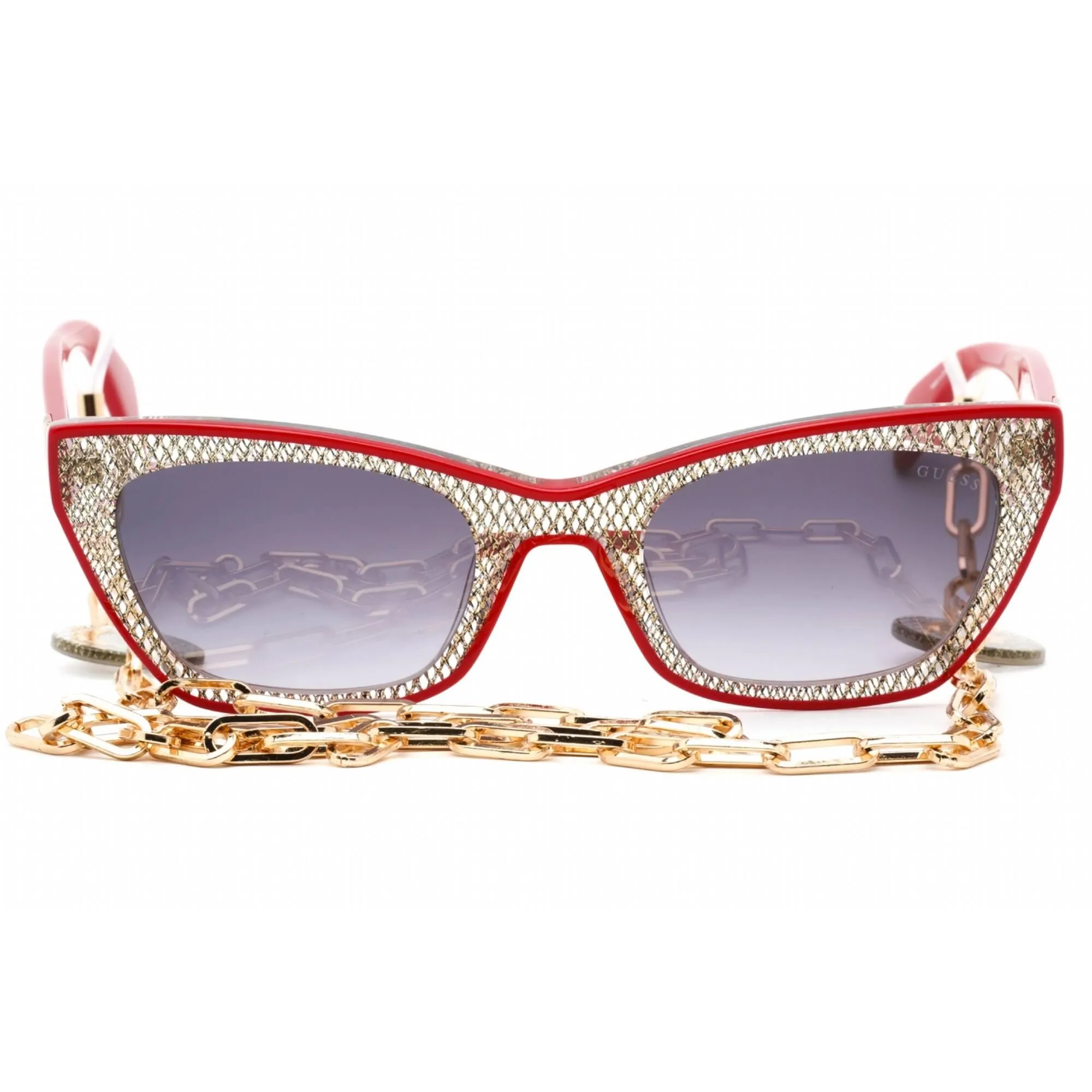 Guess Women's Sunglasses - Full Rim Shiny Bordeaux Plastic Cat Eye Frame | GU7873 69B
