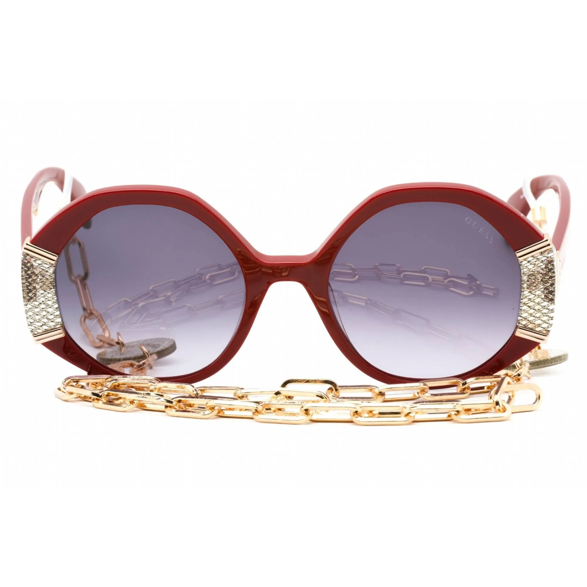 Guess Women's Sunglasses - Full Rim Shiny Bordeaux Plastic Round Frame | GU7874 69B