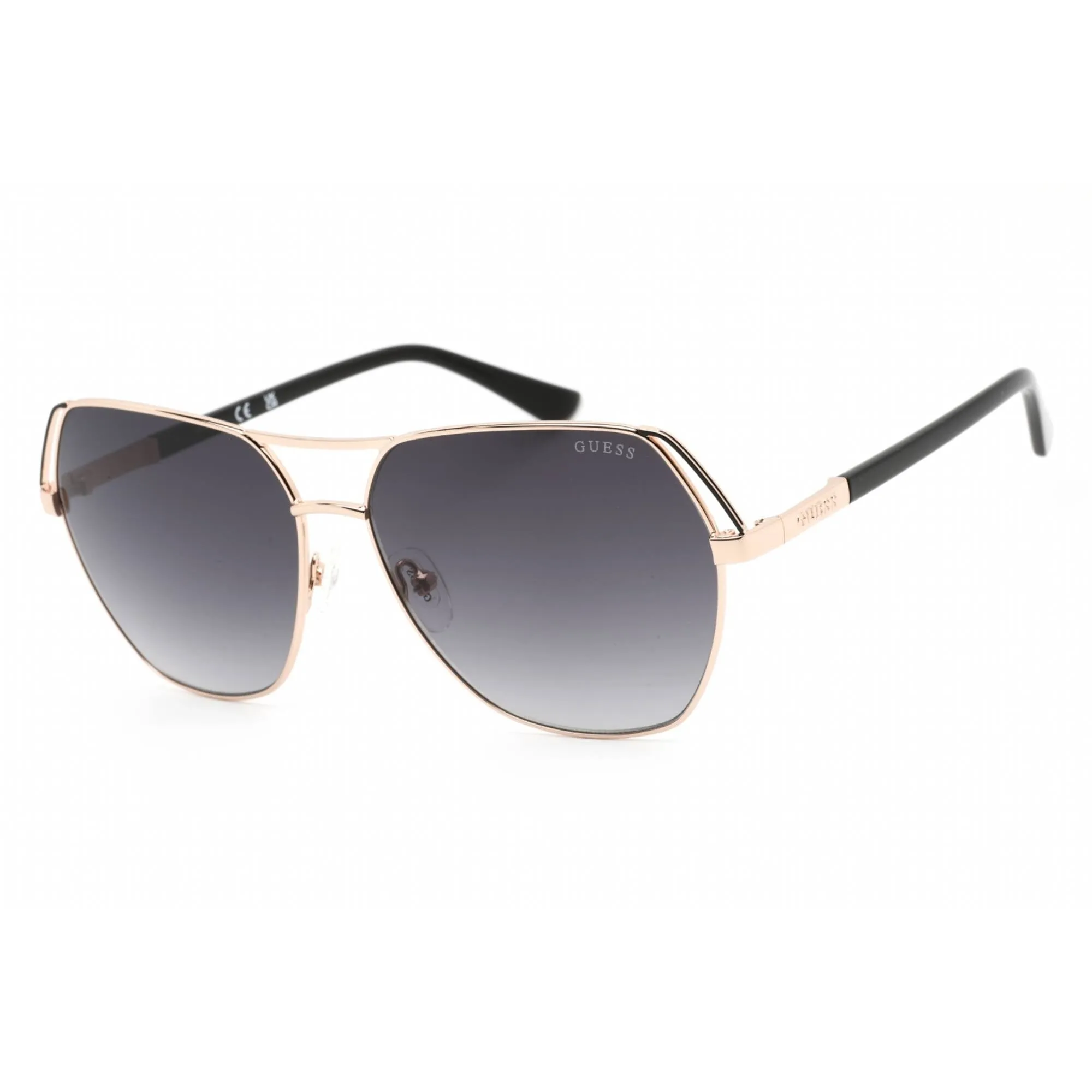 Guess Women's Sunglasses - Shiny Rose Gold Metal Aviator Frame Smoke Lens | GU7825 28B