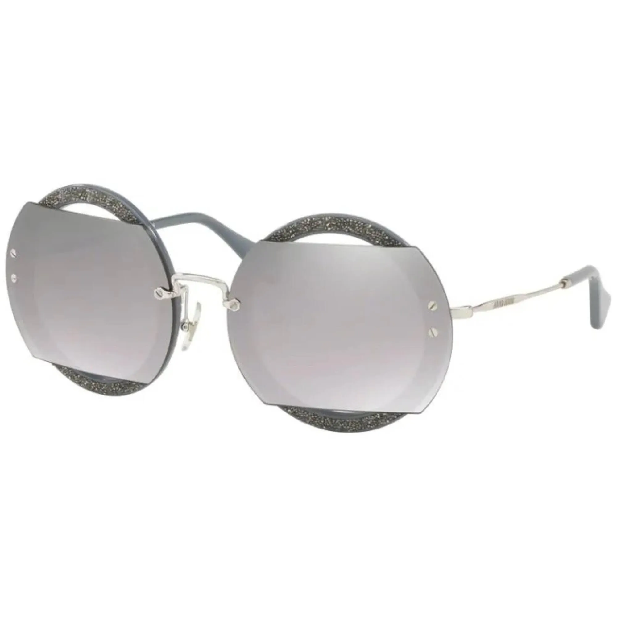 Miu Miu Women's Sunglasses - Grey Full Rim Round Frame | MIU MIU 0MU 06SS C8O1A063