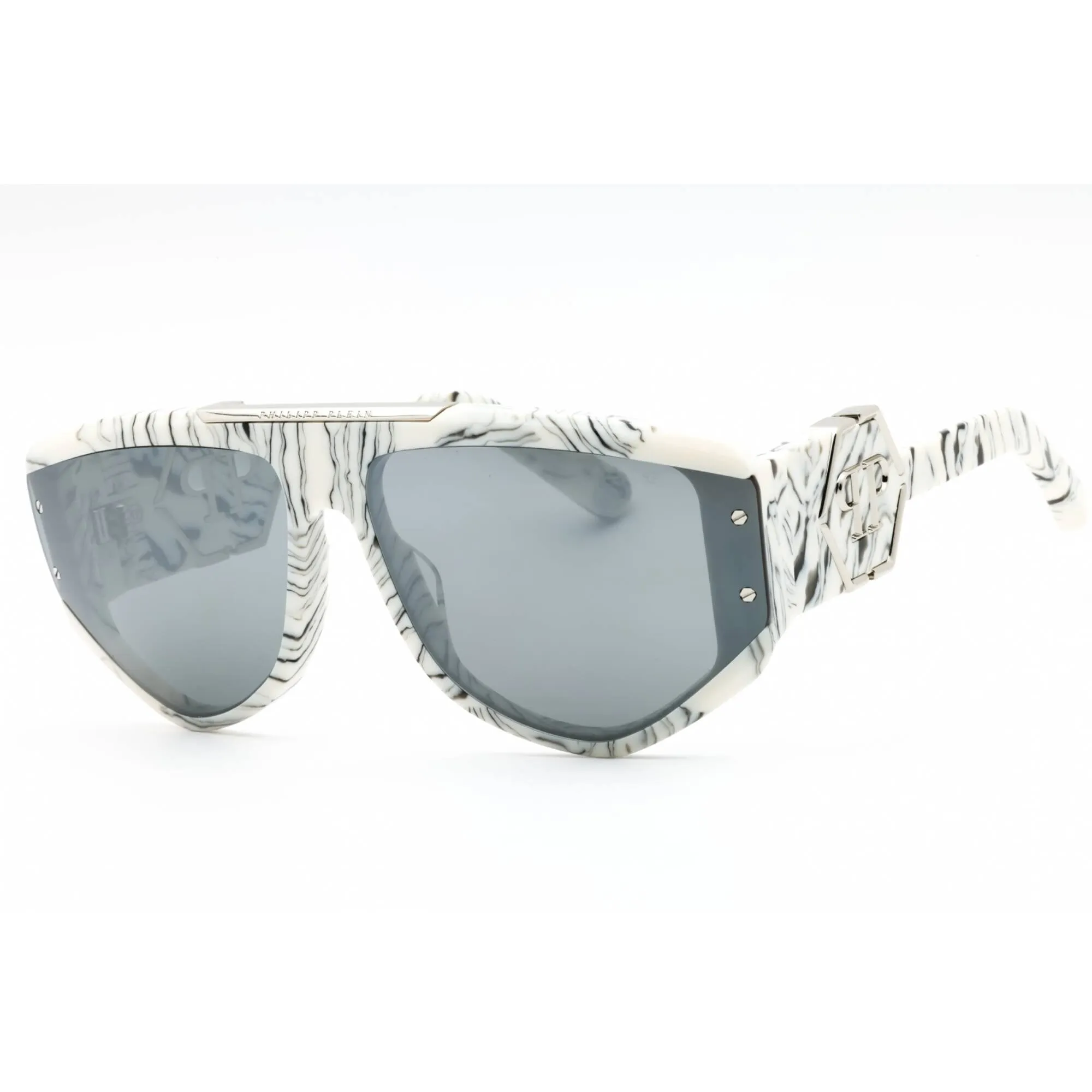 Philipp Plein Men's Sunglasses - Marmorized Ivory Full Rim Navigator | SPP093M 9YLX