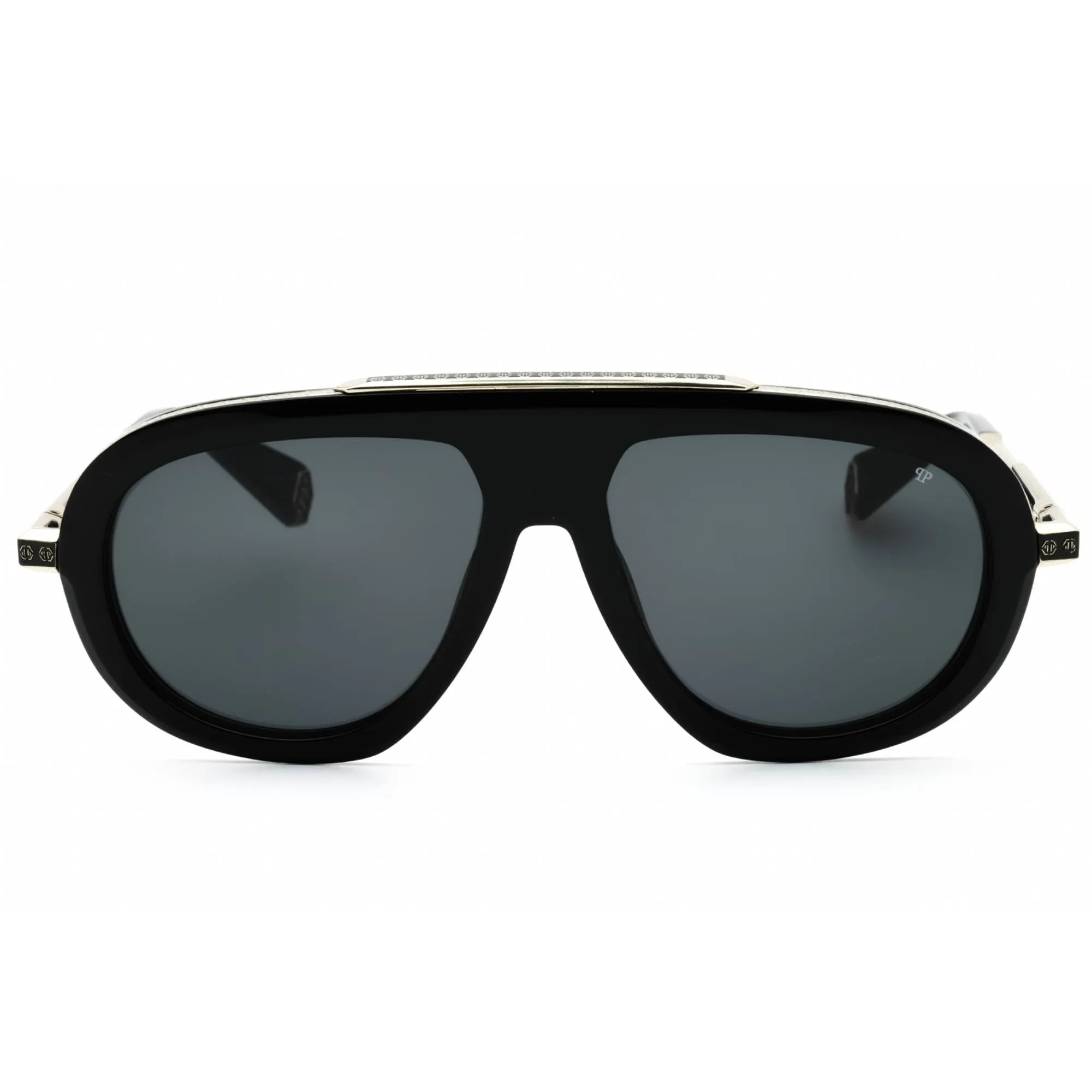 Philipp Plein Men's Sunglasses - Shiny Black/Gold Plastic Aviator Frame | SPP151M 0700