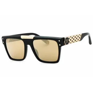 Philipp Plein Men's Sunglasses - Shiny Black/Gold Plastic Browline Frame | SPP080 700G