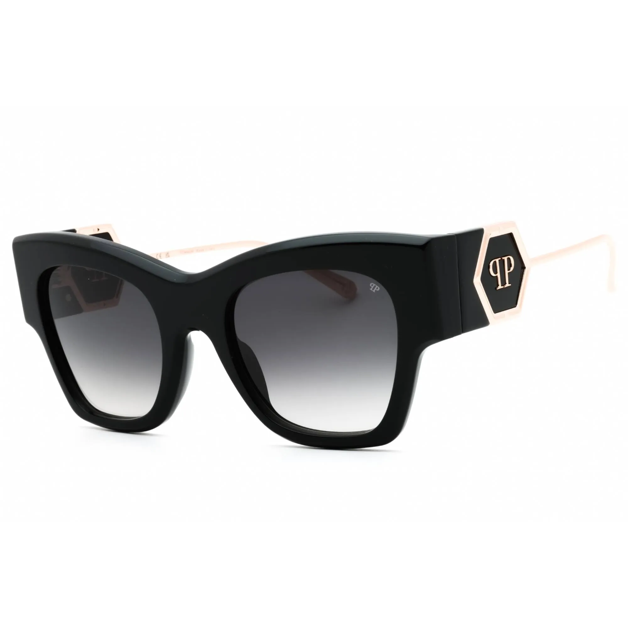 Philipp Plein Women's Sunglasses - Glossy Black Plastic Cat Eye Frame | SPP120M 0700