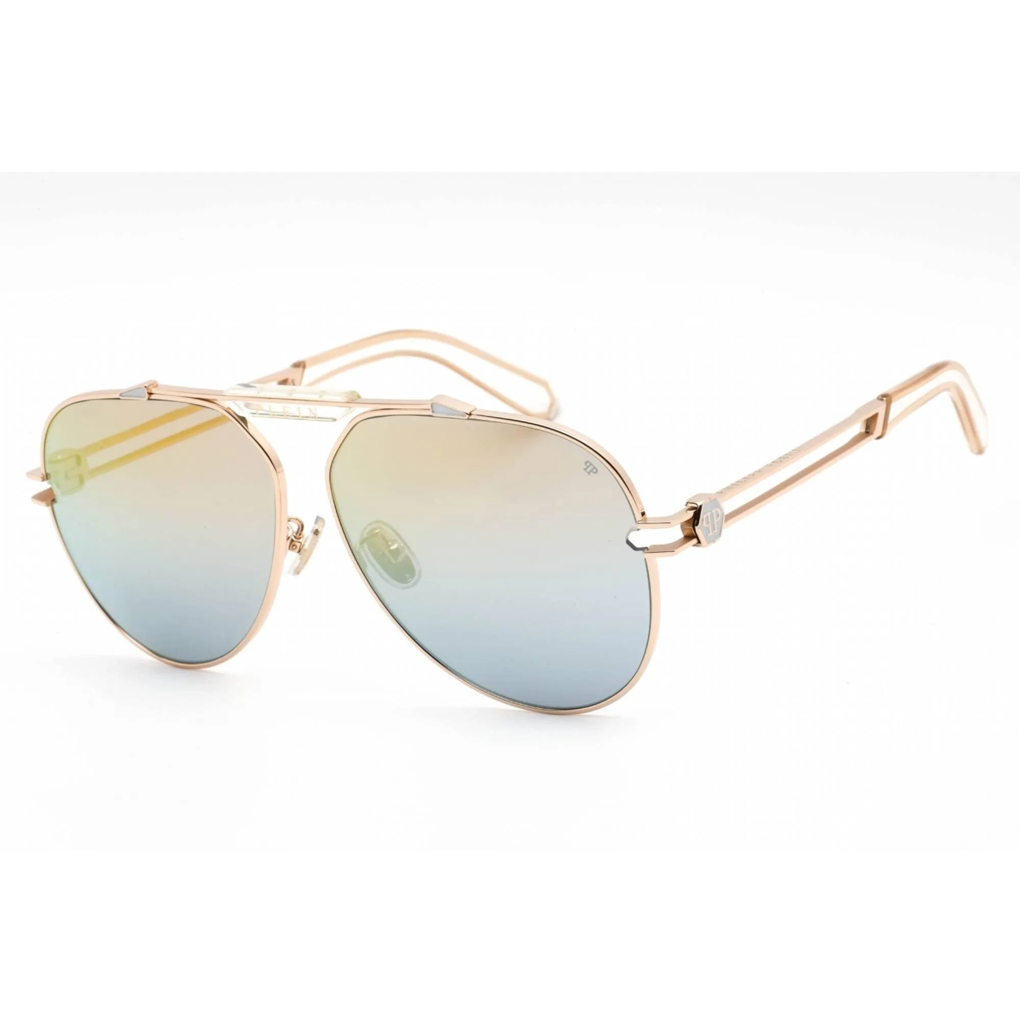 Philipp Plein Women's Sunglasses - Shiny Rose Gold Metal Aviator Frame | SPP048M 033M