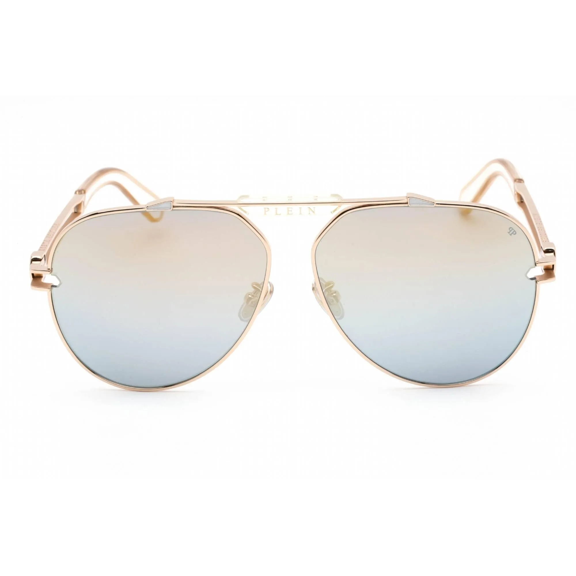 Philipp Plein Women's Sunglasses - Shiny Rose Gold Metal Aviator Frame | SPP048M 033M