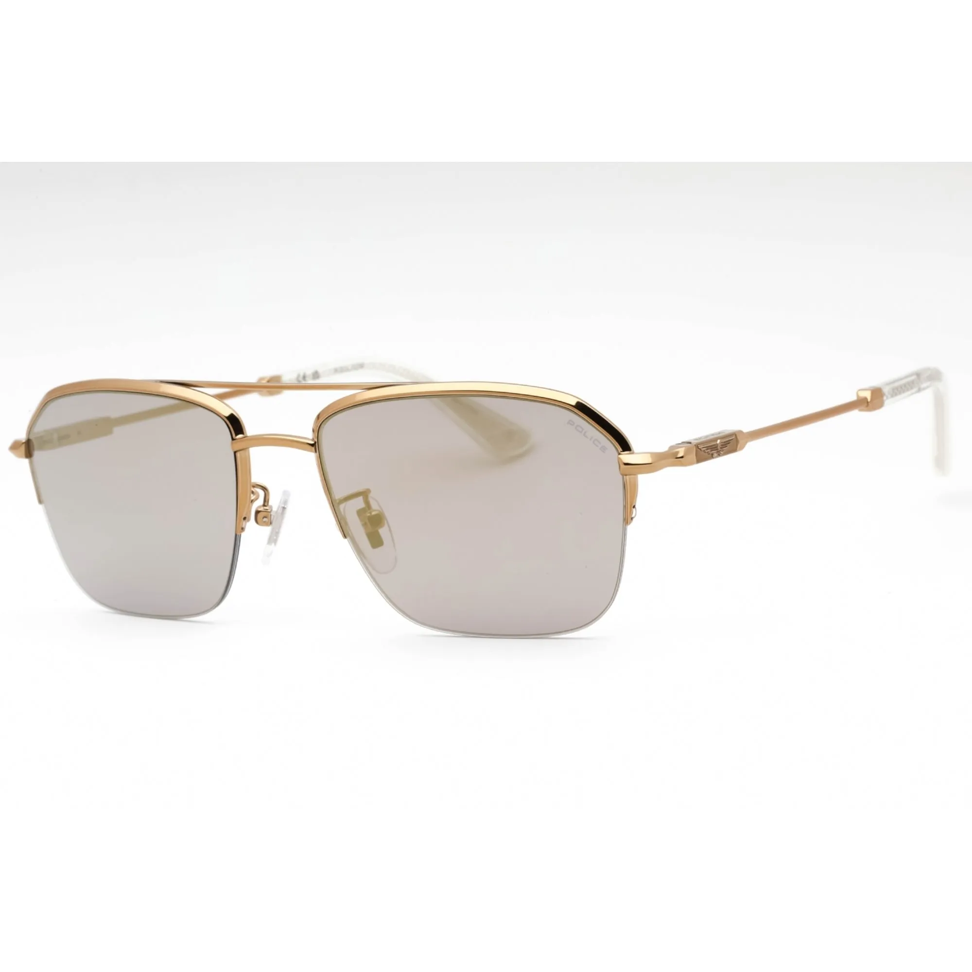 Police Men's Sunglasses - Bronze Brown Metal Aviator Half Rim Frame | SPLL18 8FFG