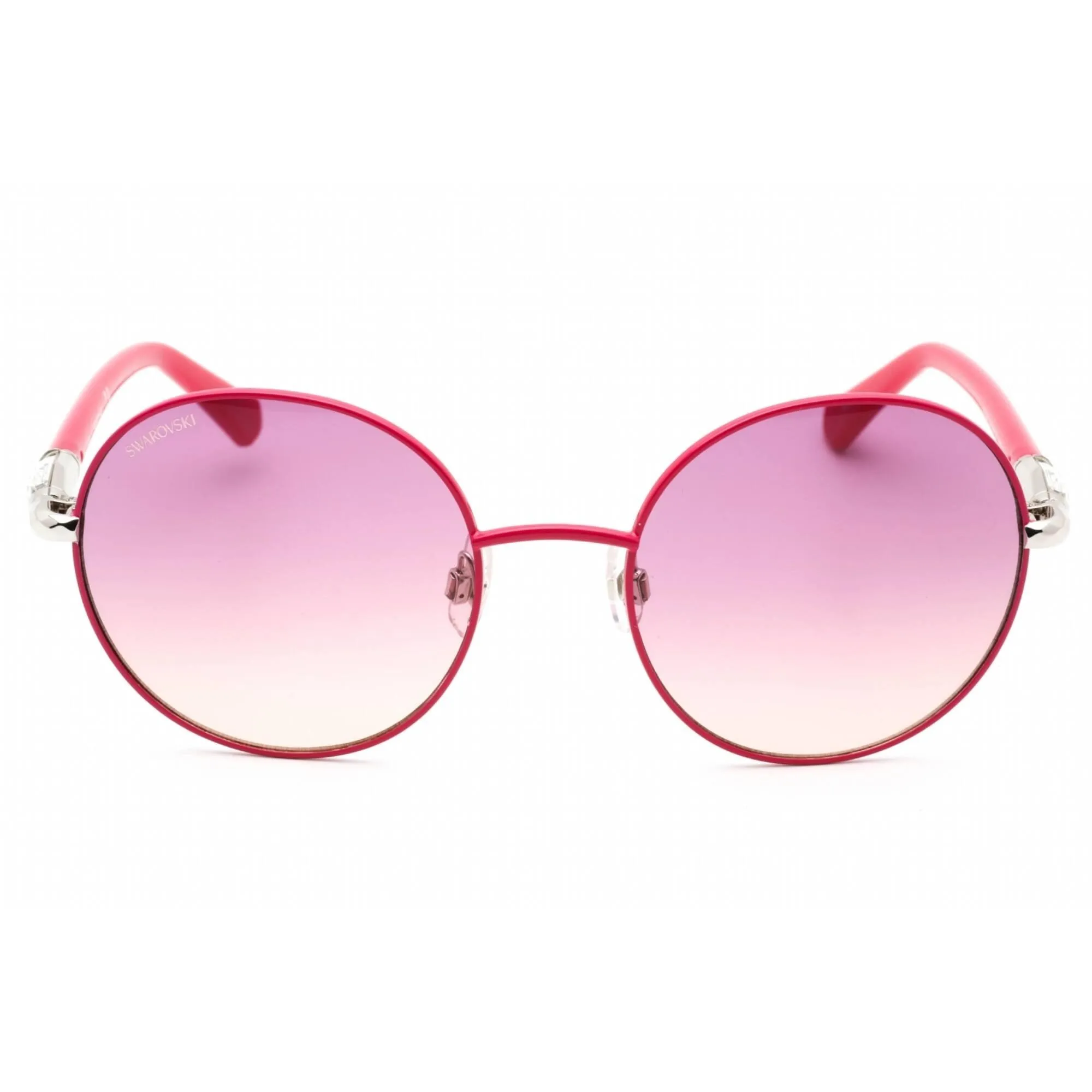 Swarovski Women's Sunglasses - Full Rim Shiny Fuchsia Metal Round Frame | SK0260 75Y