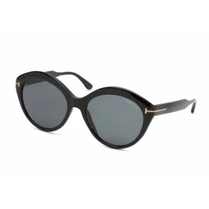 Tom Ford Women's Sunglasses - Shiny Black Plastic Oval Frame Smoke Lens | FT0763 01A