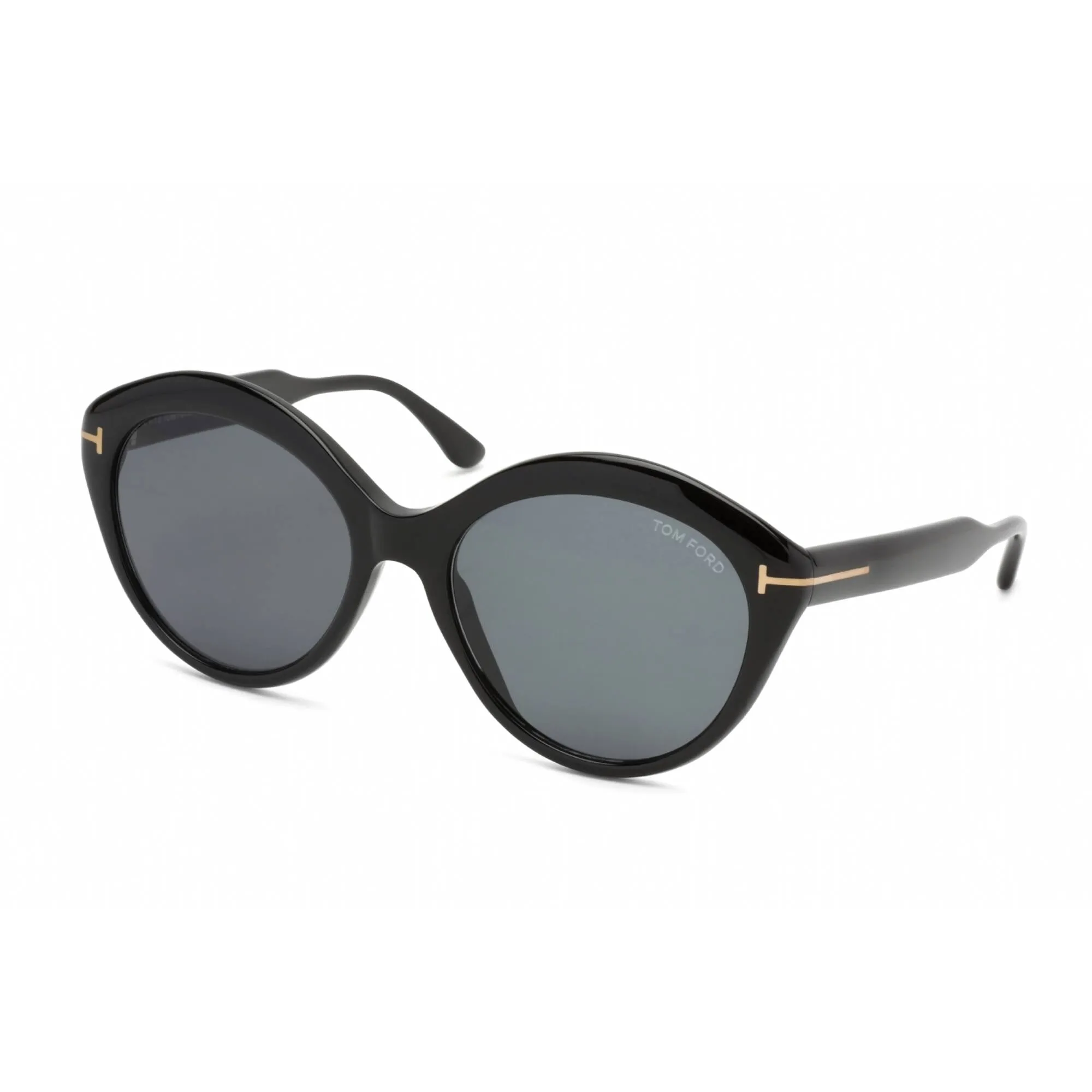 Tom Ford Women's Sunglasses - Shiny Black Plastic Oval Frame Smoke Lens | FT0763 01A